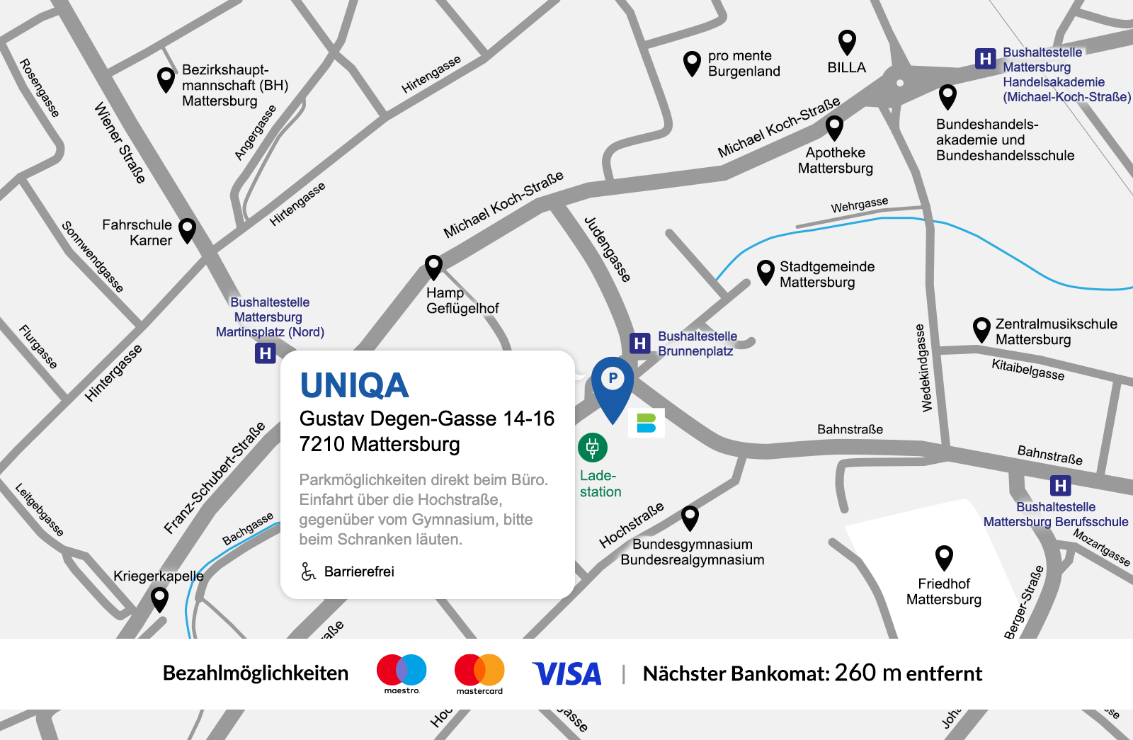 Eine detaillierte gezeichnete Karte der UNIQA Generalagentur Pranger